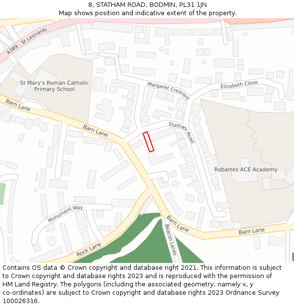 8, STATHAM ROAD, BODMIN, PL31 1JN: Location map and indicative extent of plot