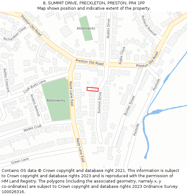 8, SUMMIT DRIVE, FRECKLETON, PRESTON, PR4 1PP: Location map and indicative extent of plot