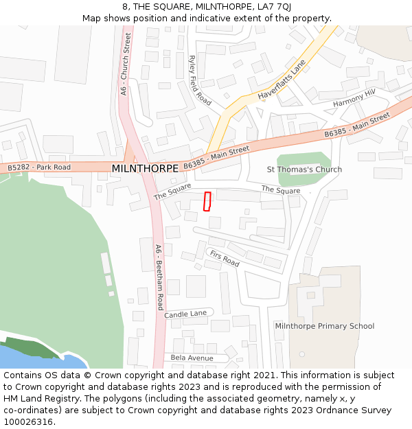 8, THE SQUARE, MILNTHORPE, LA7 7QJ: Location map and indicative extent of plot