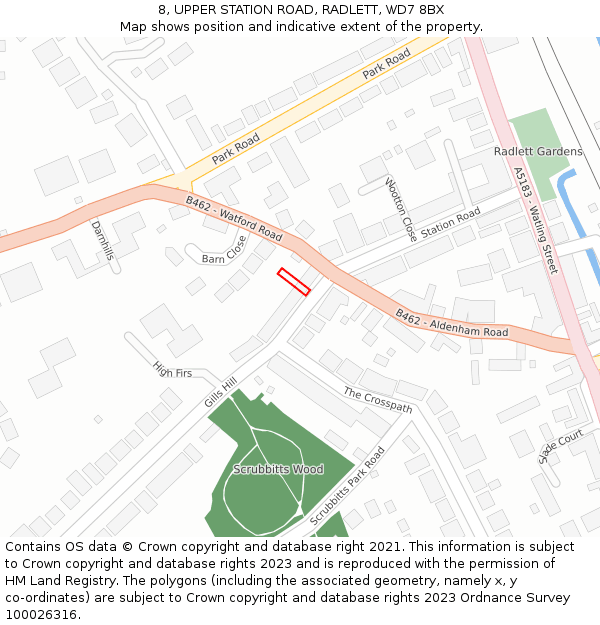 8, UPPER STATION ROAD, RADLETT, WD7 8BX: Location map and indicative extent of plot