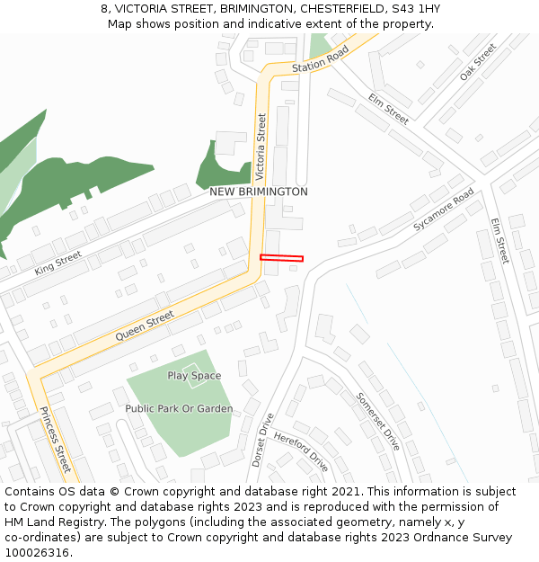 8, VICTORIA STREET, BRIMINGTON, CHESTERFIELD, S43 1HY: Location map and indicative extent of plot