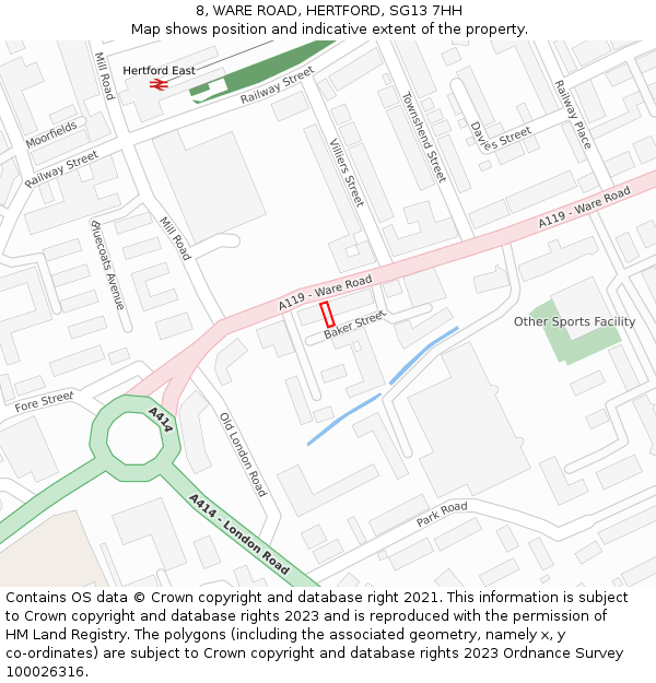 8, WARE ROAD, HERTFORD, SG13 7HH: Location map and indicative extent of plot