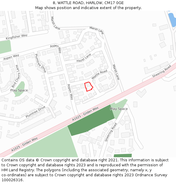 8, WATTLE ROAD, HARLOW, CM17 0GE: Location map and indicative extent of plot