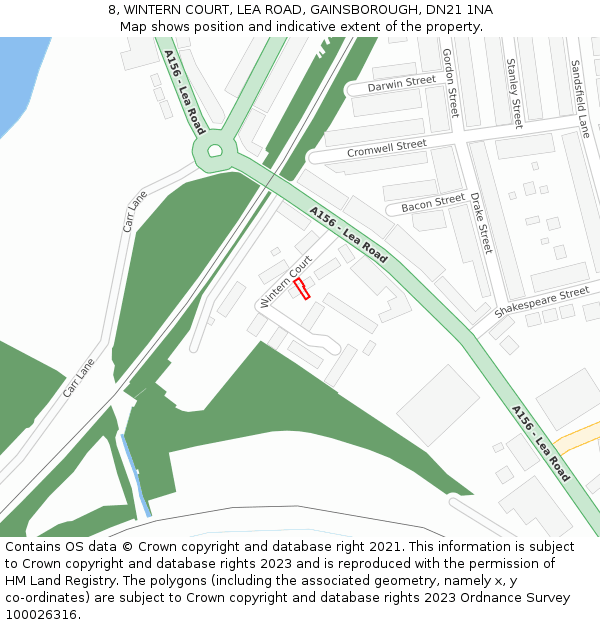 8, WINTERN COURT, LEA ROAD, GAINSBOROUGH, DN21 1NA: Location map and indicative extent of plot