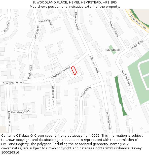 8, WOODLAND PLACE, HEMEL HEMPSTEAD, HP1 1RD: Location map and indicative extent of plot