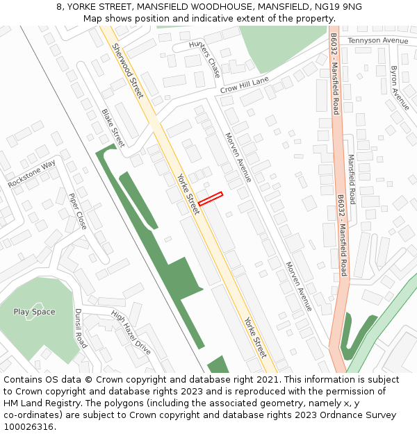 8, YORKE STREET, MANSFIELD WOODHOUSE, MANSFIELD, NG19 9NG: Location map and indicative extent of plot