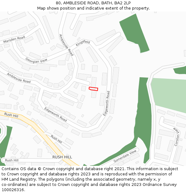 80, AMBLESIDE ROAD, BATH, BA2 2LP: Location map and indicative extent of plot