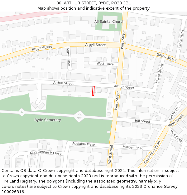 80, ARTHUR STREET, RYDE, PO33 3BU: Location map and indicative extent of plot
