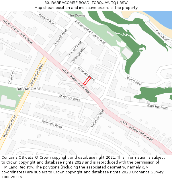 80, BABBACOMBE ROAD, TORQUAY, TQ1 3SW: Location map and indicative extent of plot