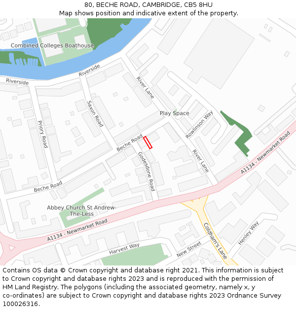 80, BECHE ROAD, CAMBRIDGE, CB5 8HU: Location map and indicative extent of plot