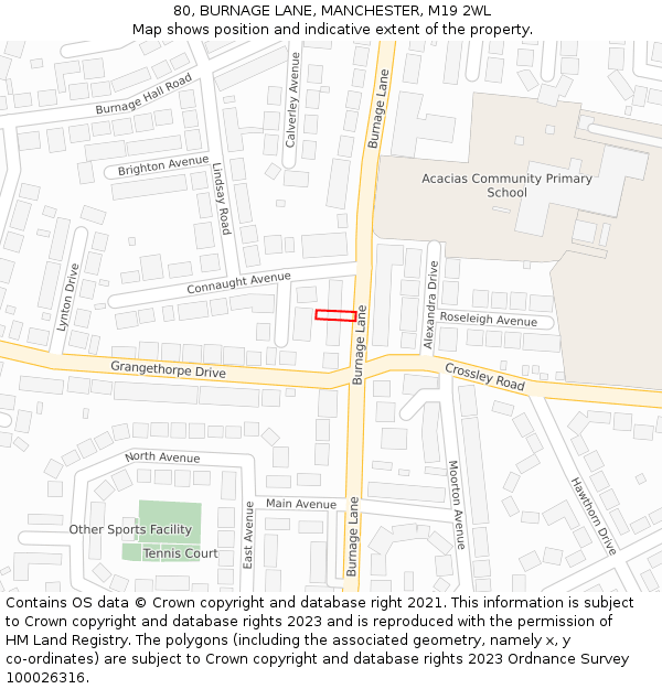 80, BURNAGE LANE, MANCHESTER, M19 2WL: Location map and indicative extent of plot