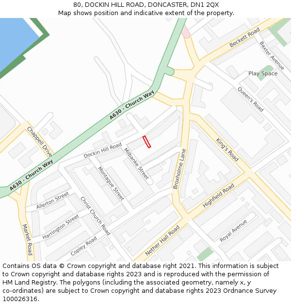 80, DOCKIN HILL ROAD, DONCASTER, DN1 2QX: Location map and indicative extent of plot