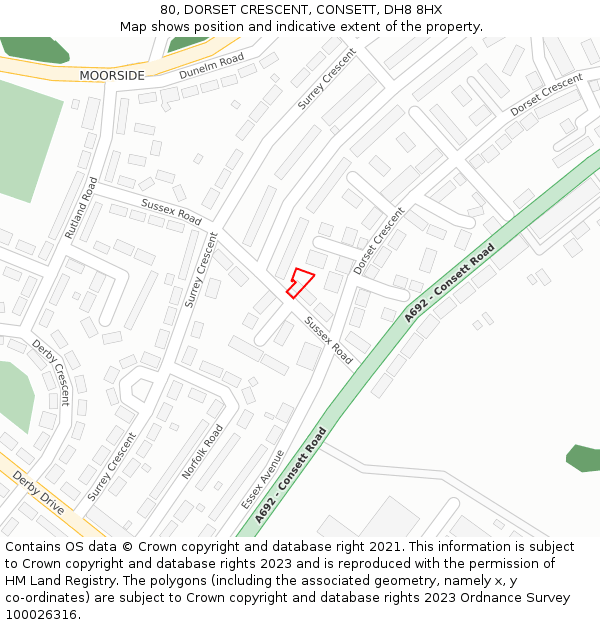 80, DORSET CRESCENT, CONSETT, DH8 8HX: Location map and indicative extent of plot