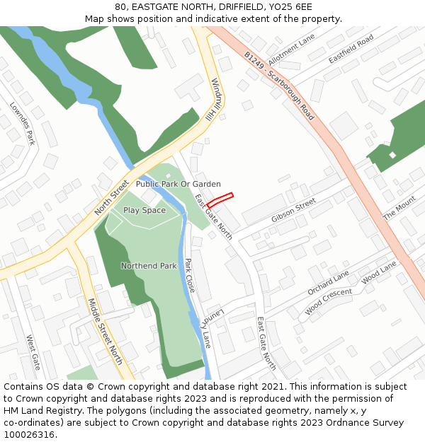 80, EASTGATE NORTH, DRIFFIELD, YO25 6EE: Location map and indicative extent of plot