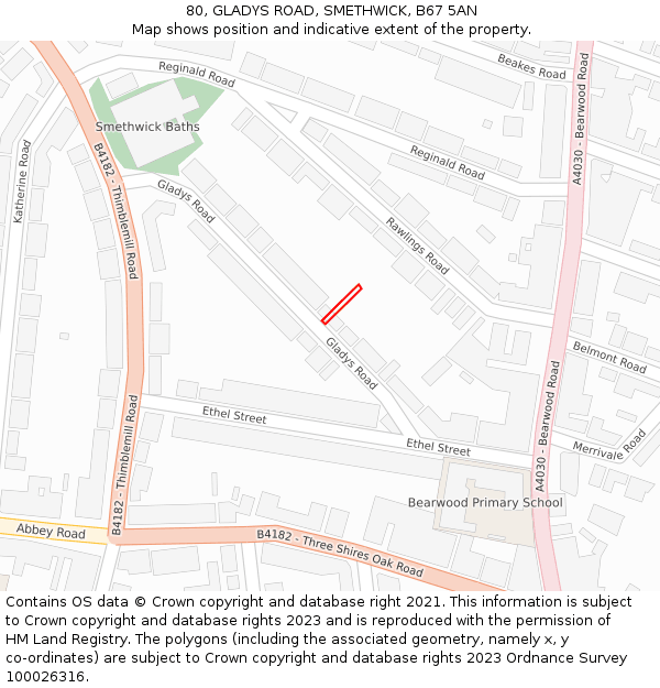 80, GLADYS ROAD, SMETHWICK, B67 5AN: Location map and indicative extent of plot