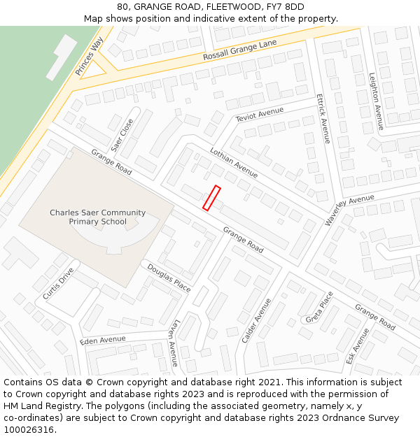 80, GRANGE ROAD, FLEETWOOD, FY7 8DD: Location map and indicative extent of plot