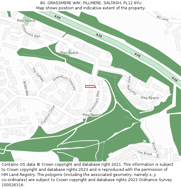80, GRASSMERE WAY, PILLMERE, SALTASH, PL12 6YU: Location map and indicative extent of plot