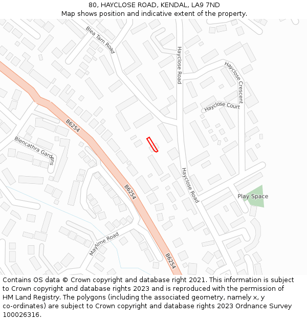 80, HAYCLOSE ROAD, KENDAL, LA9 7ND: Location map and indicative extent of plot