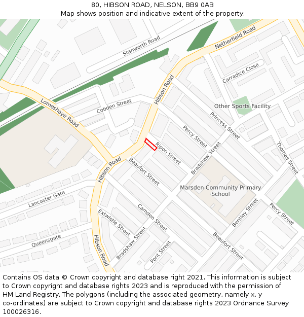 80, HIBSON ROAD, NELSON, BB9 0AB: Location map and indicative extent of plot