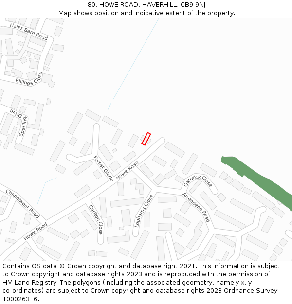 80, HOWE ROAD, HAVERHILL, CB9 9NJ: Location map and indicative extent of plot