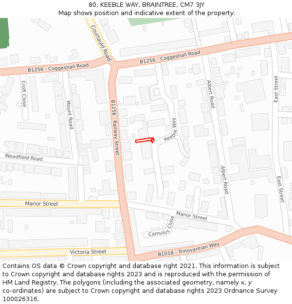 80, KEEBLE WAY, BRAINTREE, CM7 3JY: Location map and indicative extent of plot