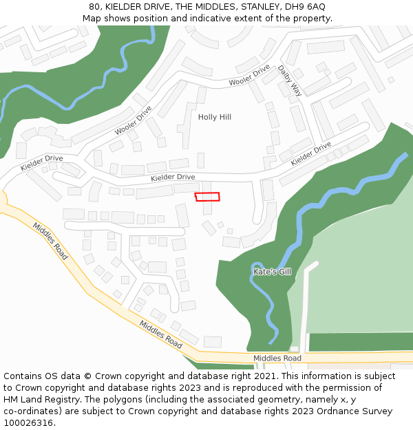 80, KIELDER DRIVE, THE MIDDLES, STANLEY, DH9 6AQ: Location map and indicative extent of plot