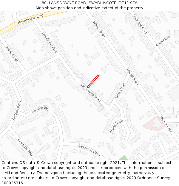 80, LANSDOWNE ROAD, SWADLINCOTE, DE11 9EA: Location map and indicative extent of plot