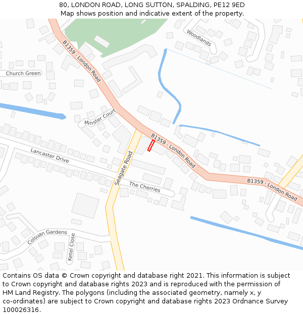 80, LONDON ROAD, LONG SUTTON, SPALDING, PE12 9ED: Location map and indicative extent of plot