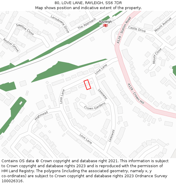 80, LOVE LANE, RAYLEIGH, SS6 7DR: Location map and indicative extent of plot