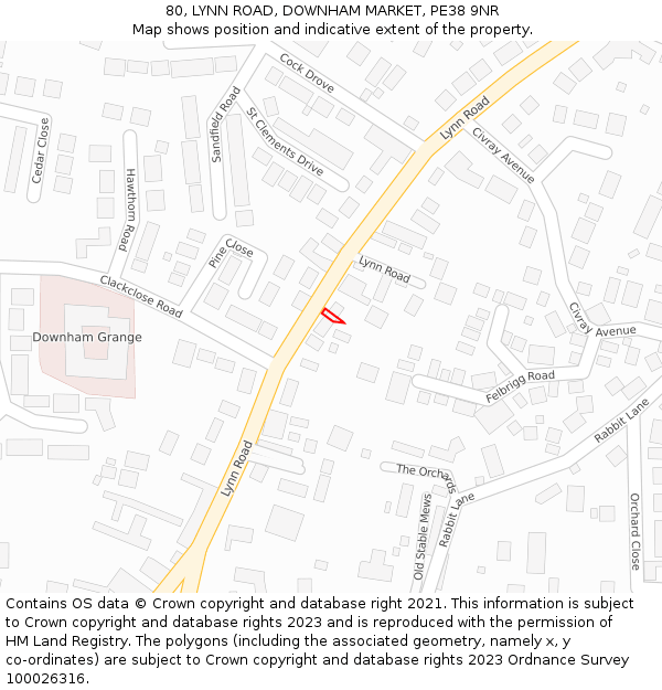 80, LYNN ROAD, DOWNHAM MARKET, PE38 9NR: Location map and indicative extent of plot