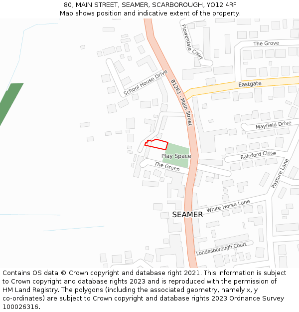 80, MAIN STREET, SEAMER, SCARBOROUGH, YO12 4RF: Location map and indicative extent of plot