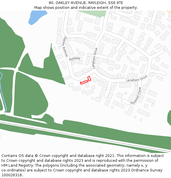 80, OAKLEY AVENUE, RAYLEIGH, SS6 9TE: Location map and indicative extent of plot