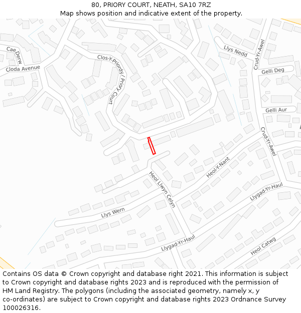 80, PRIORY COURT, NEATH, SA10 7RZ: Location map and indicative extent of plot