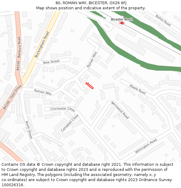 80, ROMAN WAY, BICESTER, OX26 6FJ: Location map and indicative extent of plot