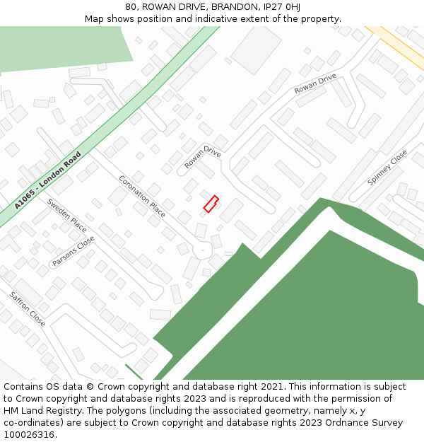80, ROWAN DRIVE, BRANDON, IP27 0HJ: Location map and indicative extent of plot