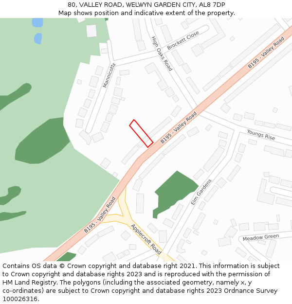 80, VALLEY ROAD, WELWYN GARDEN CITY, AL8 7DP: Location map and indicative extent of plot