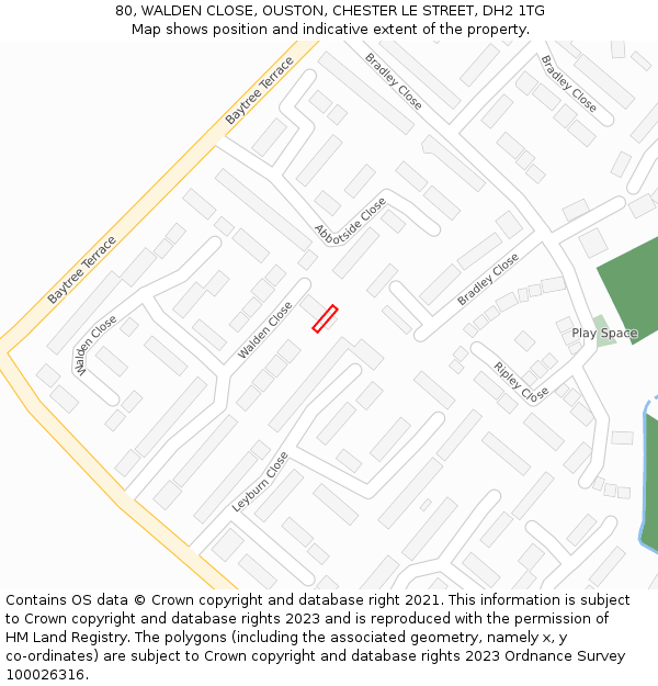 80, WALDEN CLOSE, OUSTON, CHESTER LE STREET, DH2 1TG: Location map and indicative extent of plot