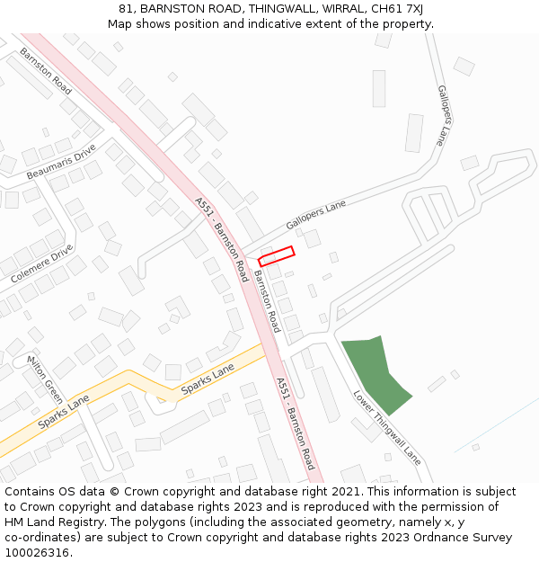 81, BARNSTON ROAD, THINGWALL, WIRRAL, CH61 7XJ: Location map and indicative extent of plot