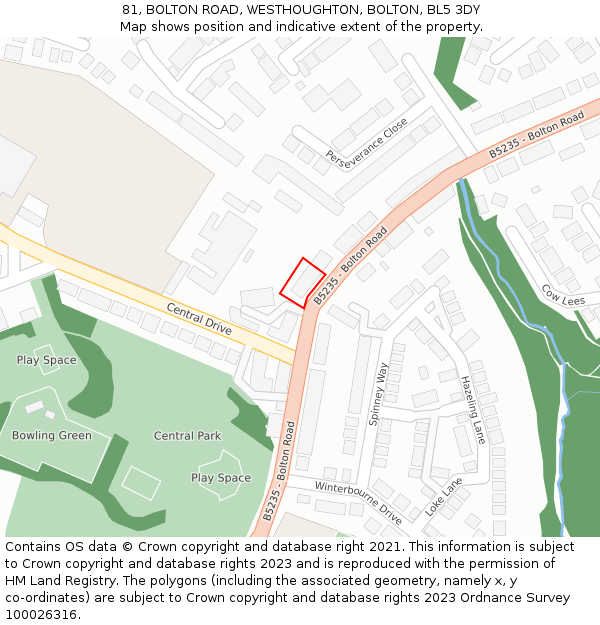 81, BOLTON ROAD, WESTHOUGHTON, BOLTON, BL5 3DY: Location map and indicative extent of plot