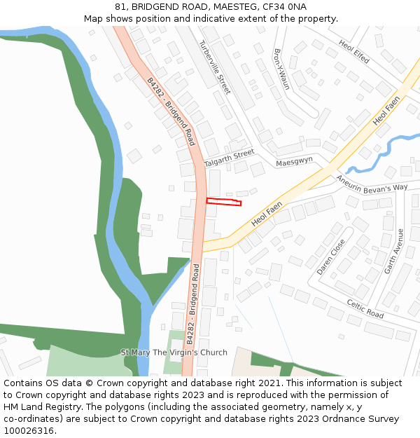 81, BRIDGEND ROAD, MAESTEG, CF34 0NA: Location map and indicative extent of plot