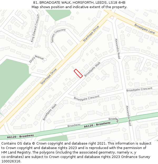 81, BROADGATE WALK, HORSFORTH, LEEDS, LS18 4HB: Location map and indicative extent of plot