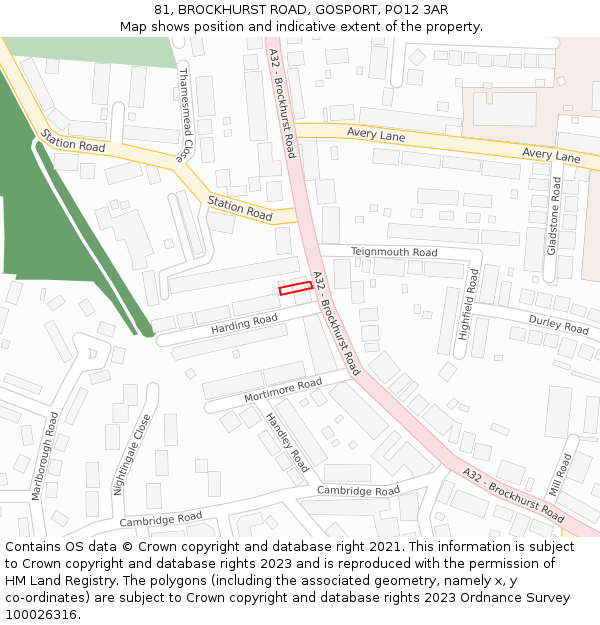 81, BROCKHURST ROAD, GOSPORT, PO12 3AR: Location map and indicative extent of plot