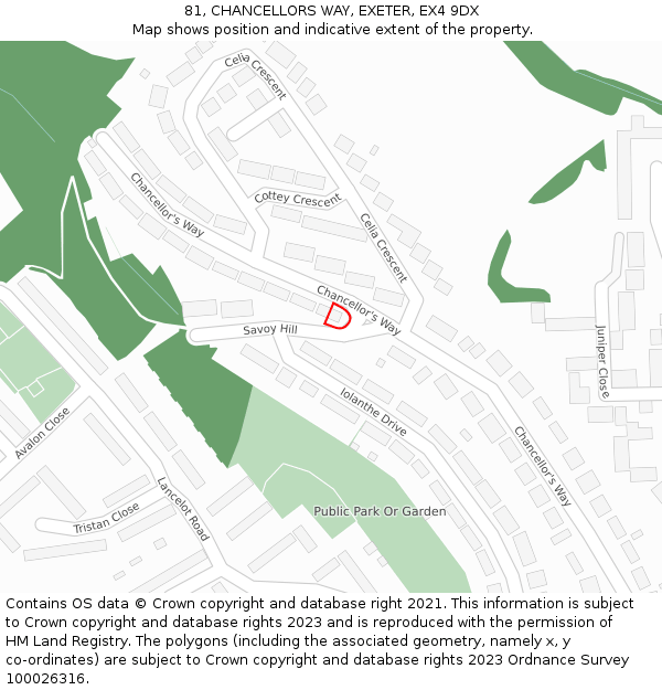 81, CHANCELLORS WAY, EXETER, EX4 9DX: Location map and indicative extent of plot