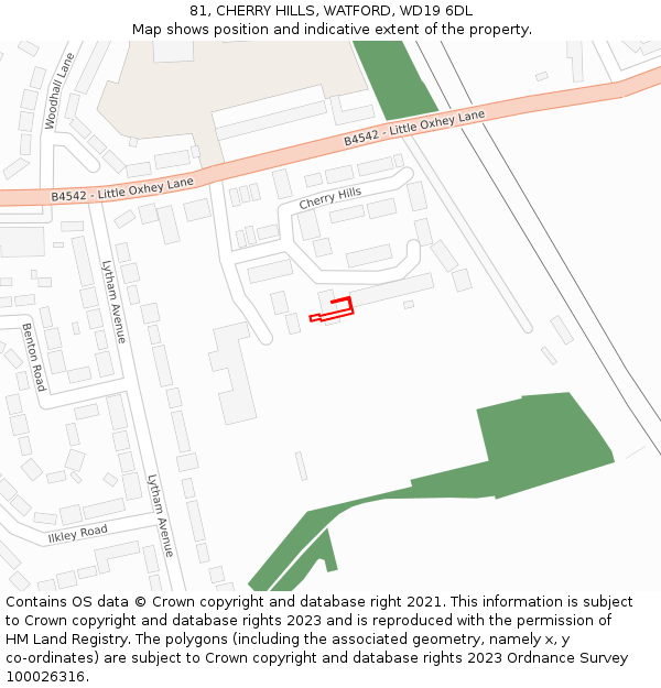 81, CHERRY HILLS, WATFORD, WD19 6DL: Location map and indicative extent of plot