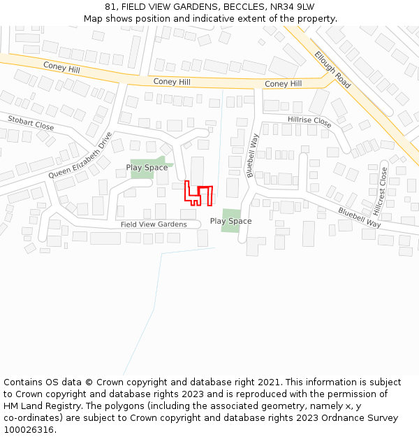 81, FIELD VIEW GARDENS, BECCLES, NR34 9LW: Location map and indicative extent of plot