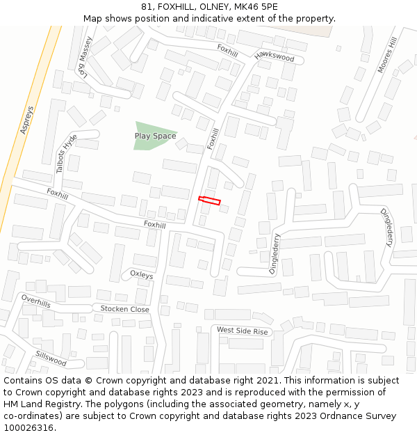 81, FOXHILL, OLNEY, MK46 5PE: Location map and indicative extent of plot