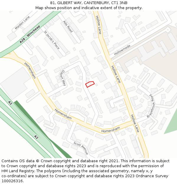 81, GILBERT WAY, CANTERBURY, CT1 3NB: Location map and indicative extent of plot