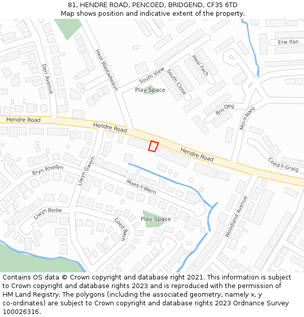 81, HENDRE ROAD, PENCOED, BRIDGEND, CF35 6TD: Location map and indicative extent of plot