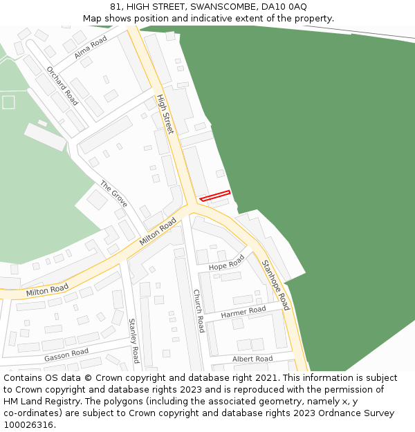 81, HIGH STREET, SWANSCOMBE, DA10 0AQ: Location map and indicative extent of plot