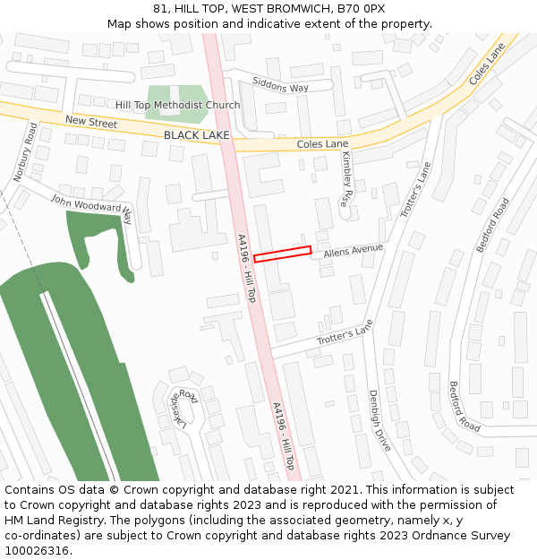 81, HILL TOP, WEST BROMWICH, B70 0PX: Location map and indicative extent of plot